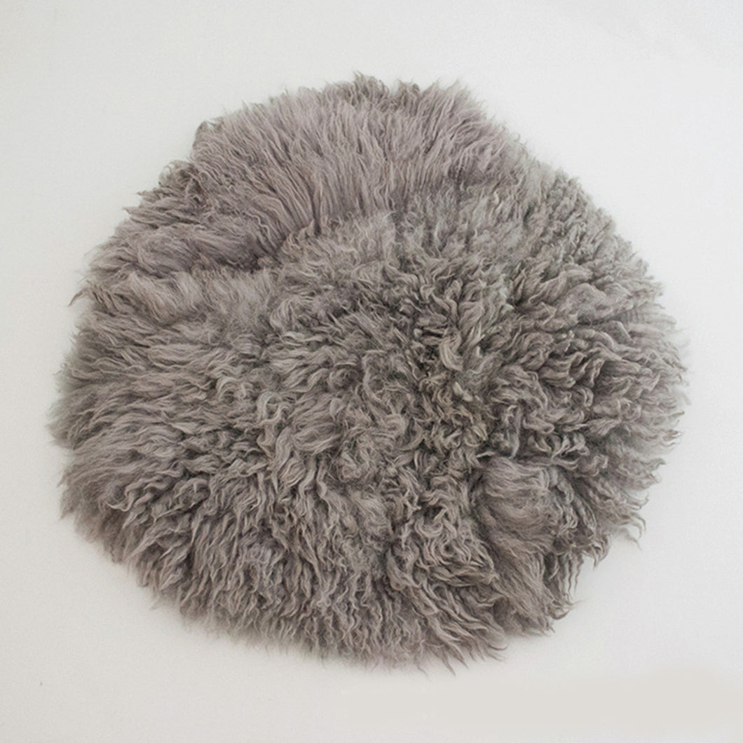 Babymoon 30CM | Round Wool Flokati Fur Blanket | Photoshoot Props | Grey