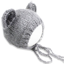 Load image into Gallery viewer, Babymoon Knitted Mohair Baby Hat Cap | Baby Photoshoot Props | 0-3 Months | Grey