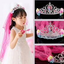 Load image into Gallery viewer, Babymoon Diamond Princess Birthday Party Girls Crown Headband with Veil | Hair Accessories | 3-8 Yrs