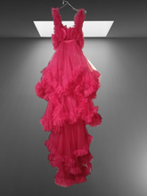 Load image into Gallery viewer, Babymoon Ruffled Front Slit Maternity Gown Dress | Red