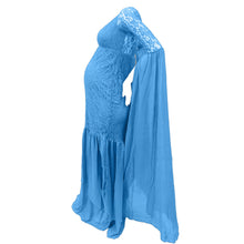 Load image into Gallery viewer, Babymoon Stretchable Off Shoulder Dropping Sleeve Maternity Gown Dress | Blue