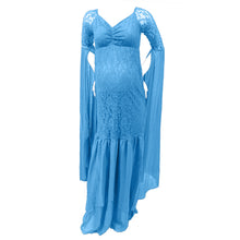Load image into Gallery viewer, Babymoon Stretchable Off Shoulder Dropping Sleeve Maternity Gown Dress | Blue