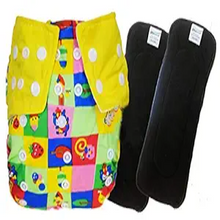 Load image into Gallery viewer, Babymoon 1 Cloth Diaper with 2 5Layers Grey Insert Premium Adjustable Reusable Cloth Diaper (Yellow Multibox)