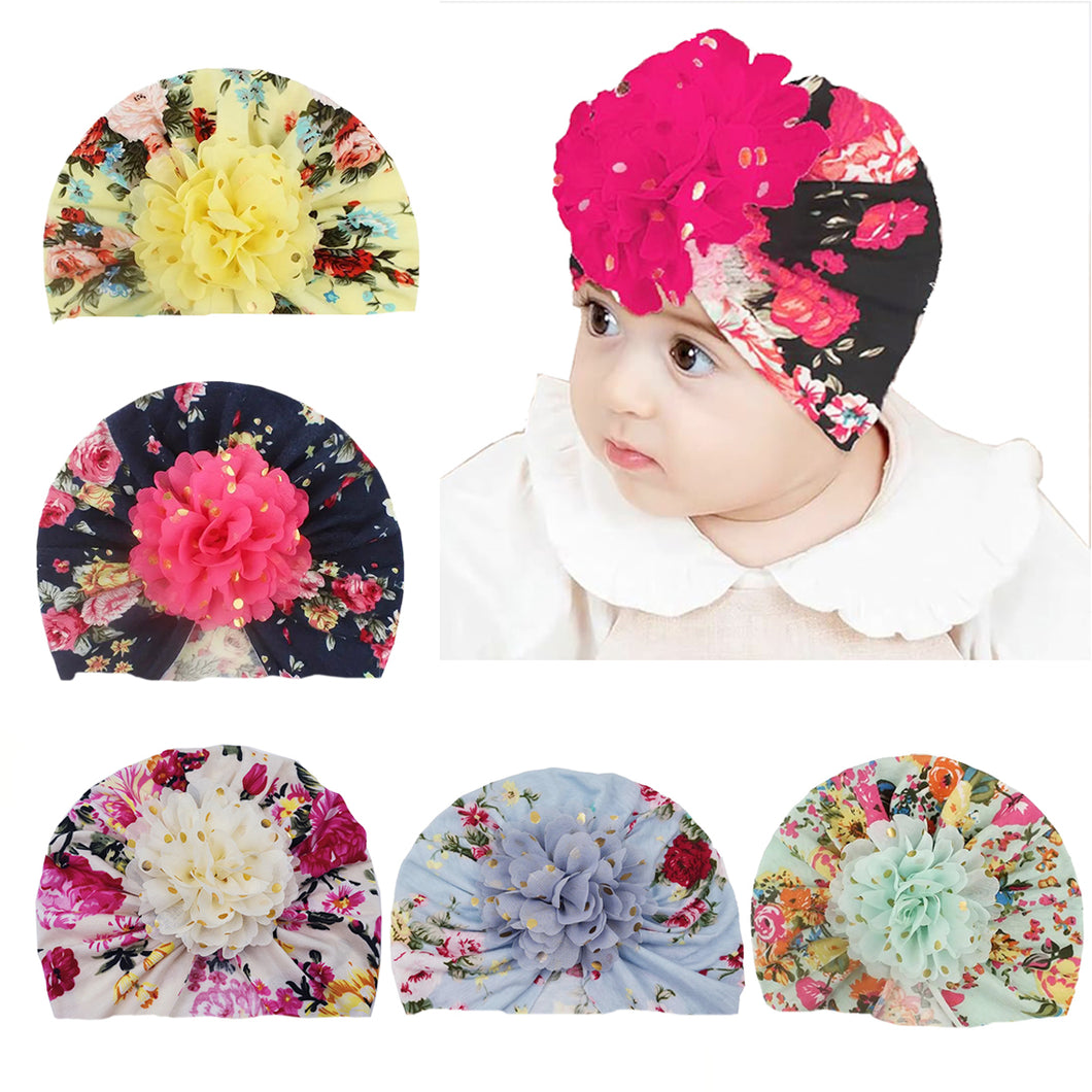 Babymoon Beanie Floral Turban Knot Kids Cap| Pack Of 5
