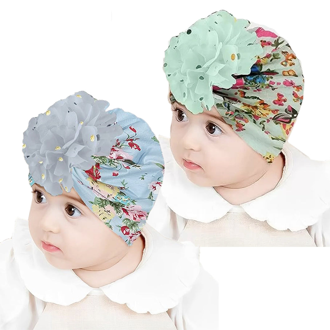 Babymoon Beanie Floral Turban Knot Kids Cap| Pack Of 2