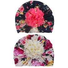 Load image into Gallery viewer, Babymoon Beanie Floral Turban Knot Kids Cap| Pack Of 2