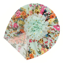 Load image into Gallery viewer, Babymoon Beanie Floral Turban Knot Kids Cap| Green