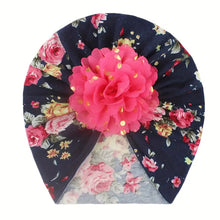 Load image into Gallery viewer, Babymoon Beanie Floral Turban Knot Kids Cap| Darkblue