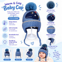 Load image into Gallery viewer, Babymoon Baby Dinosaur Design Cap with String Winter Kids Hat Boys Girls Caps | Blue | 1-15 Years