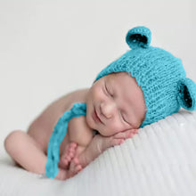 Load image into Gallery viewer, Babymoon Knitted Mohair Baby Hat Cap | Baby Photoshoot Props | 0-3 Months | Light Blue