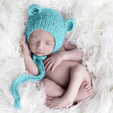 Load image into Gallery viewer, Babymoon Knitted Mohair Baby Hat Cap | Baby Photoshoot Props | 0-3 Months | Light Blue