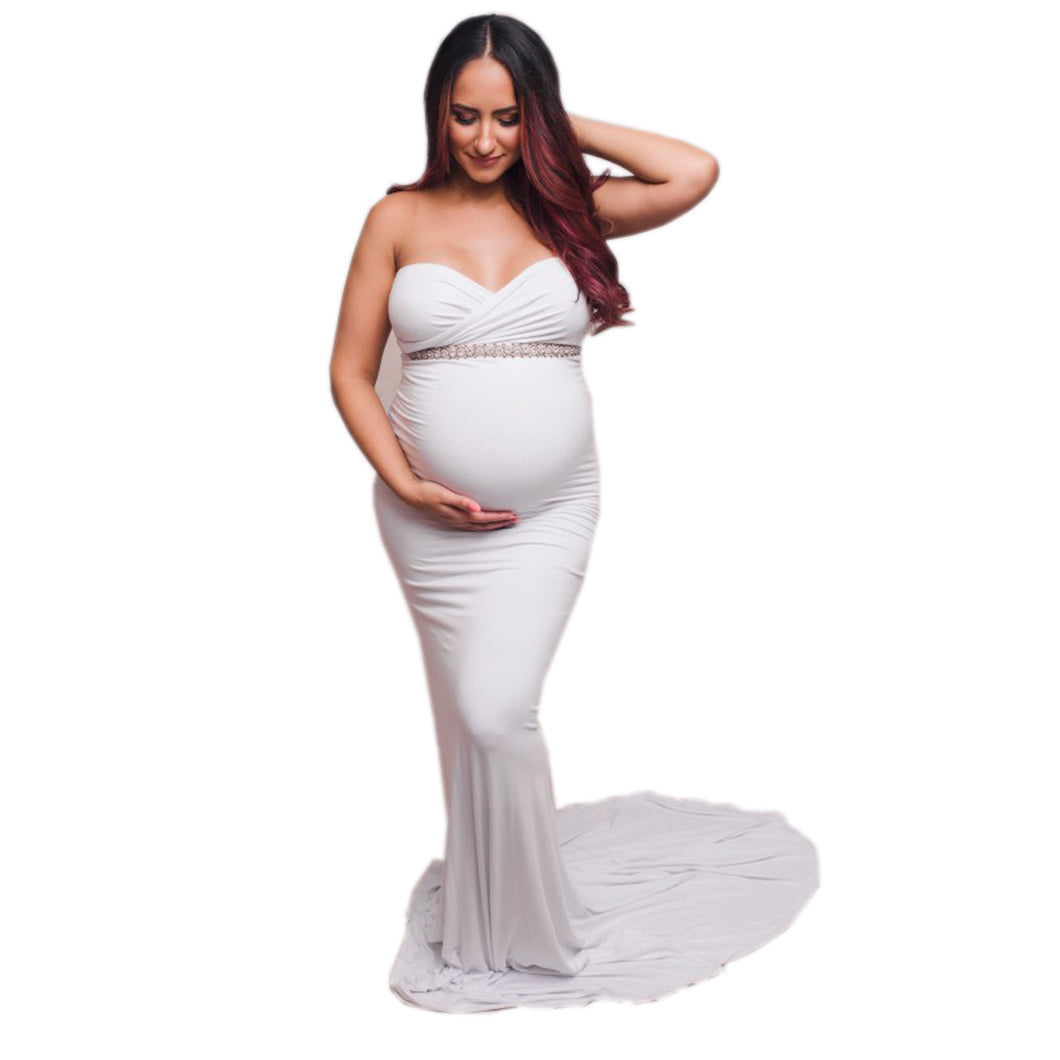 Babymoon Off Shoulder Maternity Gown Dress - White
