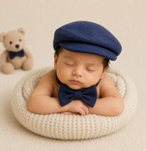 Load image into Gallery viewer, Babymoon Set of 2 | Gentleman French Cap with Bow | Baby Photoshoot Props | Navy Blue