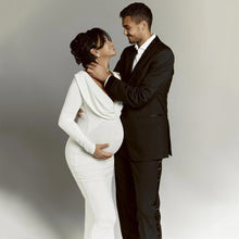 Load image into Gallery viewer, Babymoon Fusion One Side Full Sleeve Other Side Sleeveless Strechable Slim Fit Maternity Gown Dress