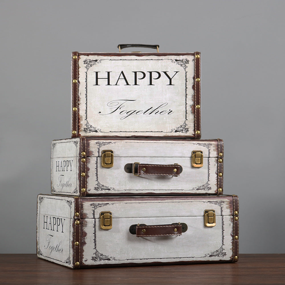 Babymoon Vintage Wooden Suitcase Set of Baby Photography Props Decorative Add-ons Happy Together Design