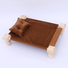 Load image into Gallery viewer, Babymoon Velvet Cover Wooden Bed | Wooden Properties | Pillow | Baby Photoshoot Props | Brown
