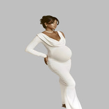 Load image into Gallery viewer, Babymoon Fusion One Side Full Sleeve Other Side Sleeveless Strechable Slim Fit Maternity Gown Dress