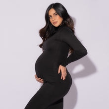 Load image into Gallery viewer, Babymoon Stretchable High Neck Full Sleeve Maternity Gown Dress | Black