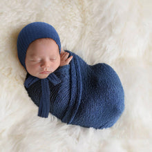 Load image into Gallery viewer, Babymoon Waffle Beanie Cap with String | Baby Photography Props | Navy Blue