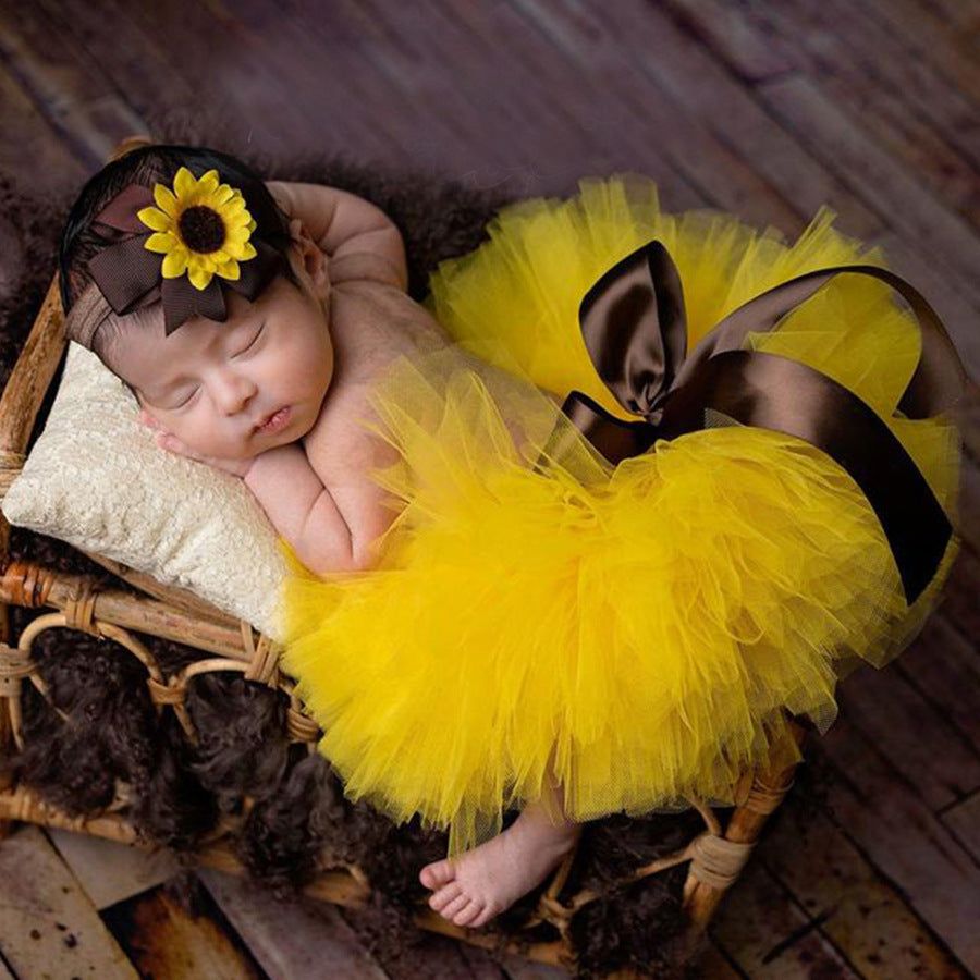 Babymoon Sunflower Costume | Tutu Skirt with Hairband | 0-1 Month | Set of  2 | Yellow