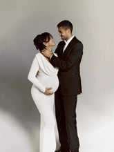 Load image into Gallery viewer, Babymoon Fusion One Side Full Sleeve Other Side Sleeveless Strechable Slim Fit Maternity Gown Dress