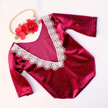 Load image into Gallery viewer, Babymoon | Set of 2 | Baby Velvet Romper and Hairband | Baby Photoshoot Props | Baby Costume | Red