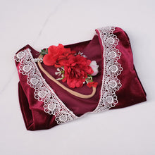 Load image into Gallery viewer, Babymoon | Set of 2 | Baby Velvet Romper and Hairband | Baby Photoshoot Props | Baby Costume | Red