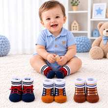 Load image into Gallery viewer, Babymoon Set of 3 | Non-Skid, Anti Slip Baby Socks Gift Box | Safety Protector | 0-9M | Coffee