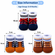 Load image into Gallery viewer, Babymoon Set of 3 | Non-Skid, Anti Slip Baby Socks Gift Box | Safety Protector | 0-9M | Coffee