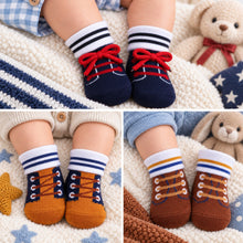 Load image into Gallery viewer, Babymoon Set of 3 | Non-Skid, Anti Slip Baby Socks Gift Box | Safety Protector | 0-9M | Coffee