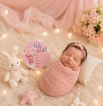 Load image into Gallery viewer, Babymoon Baby Hello World Large Birth Announcement Card with Stand | Nursery Décor | Baby Name Sign | Baby Shower Gift | 15cm