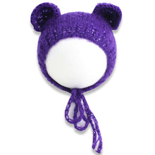 Load image into Gallery viewer, Babymoon Knitted Mohair Baby Hat Cap | Baby Photoshoot Props | 0-3 Months | Purple