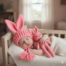 Load image into Gallery viewer, Babymoon Rabbit Toy with Cap New Born Baby Photography Shoot Props Costumes- Pink