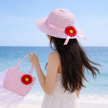 Load image into Gallery viewer, Babymoon Set of 2 | Baby Girls Summer Sunflower Straw Kids Sun Hat with Sling Purse Handbag | Beach Hat | 2-6 Years | Pink