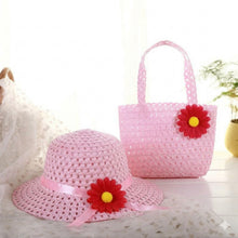 Load image into Gallery viewer, Babymoon Set of 2 | Baby Girls Summer Sunflower Straw Kids Sun Hat with Sling Purse Handbag | Beach Hat | 2-6 Years | Pink