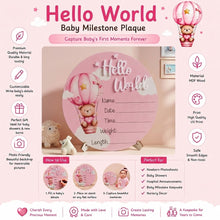 Load image into Gallery viewer, Babymoon Baby Hello World Large Birth Announcement Card with Stand | Nursery Décor | Baby Name Sign | Baby Shower Gift | 15cm