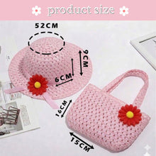 Load image into Gallery viewer, Babymoon Set of 2 | Baby Girls Summer Sunflower Straw Kids Sun Hat with Sling Purse Handbag | Beach Hat | 2-6 Years | Pink