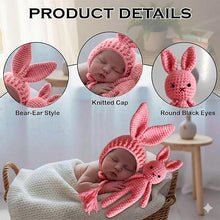 Load image into Gallery viewer, Babymoon Rabbit Toy with Cap New Born Baby Photography Shoot Props Costumes- Pink