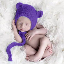 Load image into Gallery viewer, Babymoon Knitted Mohair Baby Hat Cap | Baby Photoshoot Props | 0-3 Months | Purple