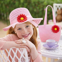 Load image into Gallery viewer, Babymoon Set of 2 | Baby Girls Summer Sunflower Straw Kids Sun Hat with Sling Purse Handbag | Beach Hat | 2-6 Years | Pink