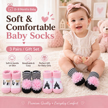 Load image into Gallery viewer, Babymoon Set of 3 | Non-Skid, Anti Slip Baby Socks Gift Box | Safety Protector | 0-9M | Light Pink