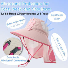 Load image into Gallery viewer, Babymoon Neck Flap Baby Boys Girls Kids Cartoon Summer Cap with Whistle and Adjustable Chin Strap Sun Beach Hat | Pink | 2-8 Year