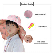 Load image into Gallery viewer, Babymoon Neck Flap Baby Boys Girls Kids Cartoon Summer Cap with Whistle and Adjustable Chin Strap Sun Beach Hat | Rabbit Pink | 4-8 Year