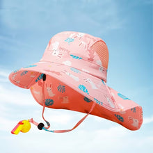 Load image into Gallery viewer, Babymoon Neck Flap Baby Boys Girls Kids Cartoon Summer Cap with Whistle and Adjustable Chin Strap Sun Beach Hat | Rabbit Pink | 4-8 Year
