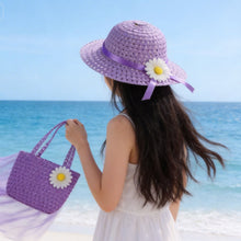 Load image into Gallery viewer, Babymoon Set of 2 | Baby Girls Summer Sunflower Straw Kids Sun Hat with Sling Purse Handbag | Beach Hat | 2-6 Years | Purple