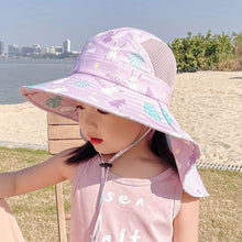 Load image into Gallery viewer, Babymoon Neck Flap Baby Boys Girls Kids Cartoon Summer Cap with Whistle and Adjustable Chin Strap Sun Beach Hat | Rabbit Purple | 4-8 Year