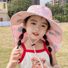 Load image into Gallery viewer, Babymoon Neck Flap Baby Boys Girls Kids Cartoon Summer Cap with Whistle and Adjustable Chin Strap Sun Beach Hat | Rabbit Pink | 4-8 Year