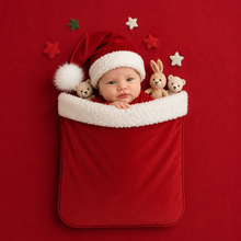 Load image into Gallery viewer, Babymoon Set of 2 | Baby Christmas Pocket with Santa Clause Hat | Baby Photoshoot Props | Christmas Props | Red | 0-1 Month