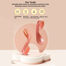 Load image into Gallery viewer, Babymoon Learn to Eat Baby Self Feeding Set | Silicone Spoon and Fork along with Storage Box | Pink