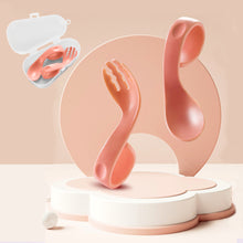 Load image into Gallery viewer, Babymoon Learn to Eat Baby Self Feeding Set | Silicone Spoon and Fork along with Storage Box | Pink